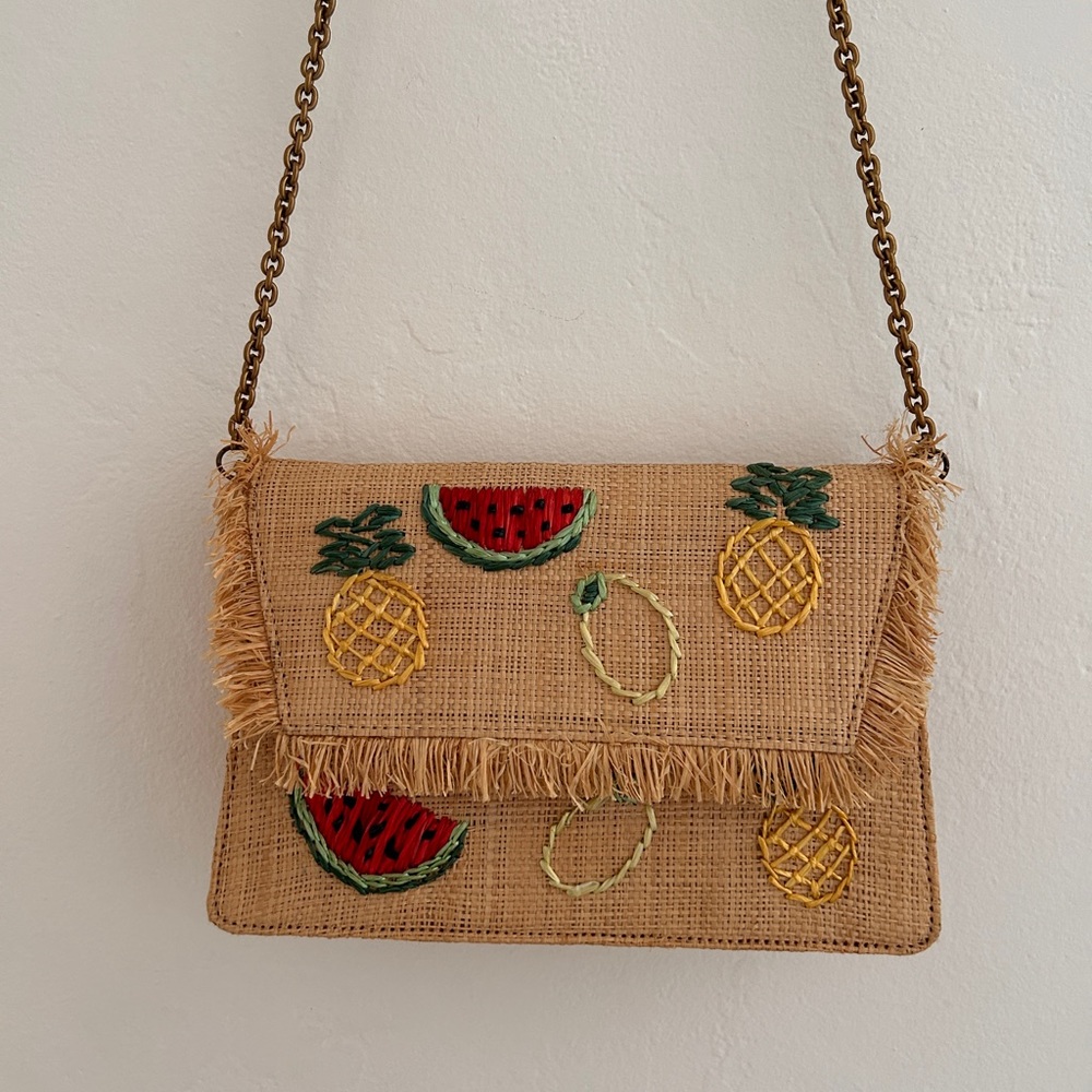 J Crew Fruit Embroidered Raffia Bag - Picture 3 of 6